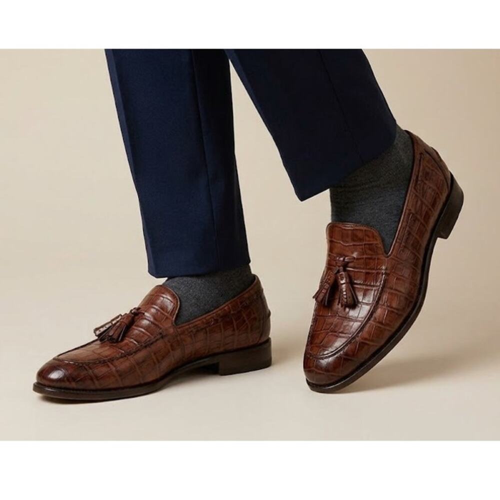 Belvedere Florence Genuine Italian Handmade Crocodile Loafers Mens 8.5M Tassels